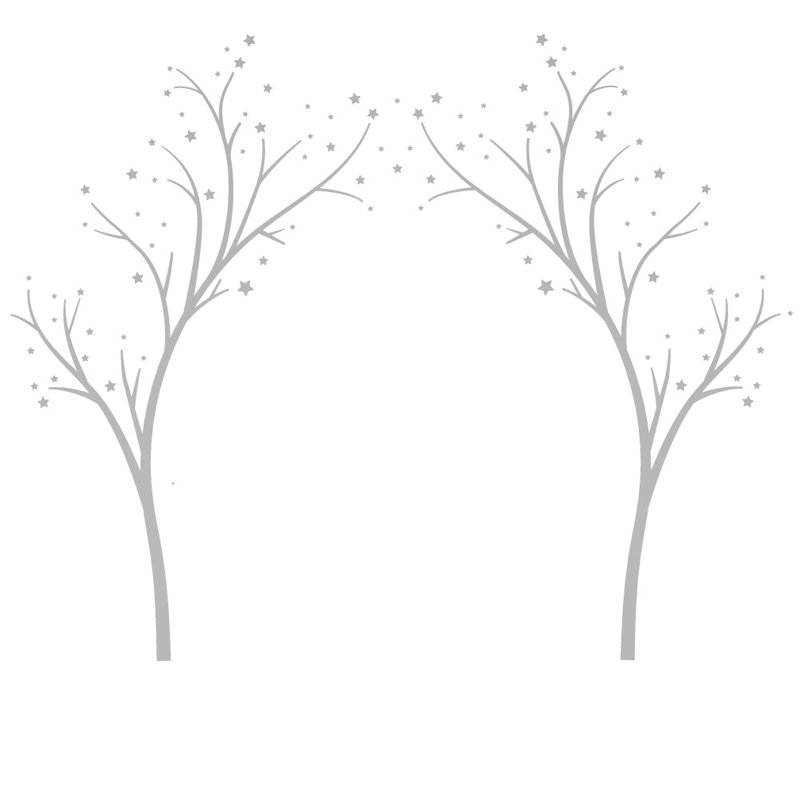 Décalcomanie murale arbres étoiles, H 80 po x l 99 po x P 0,01 po, Argent