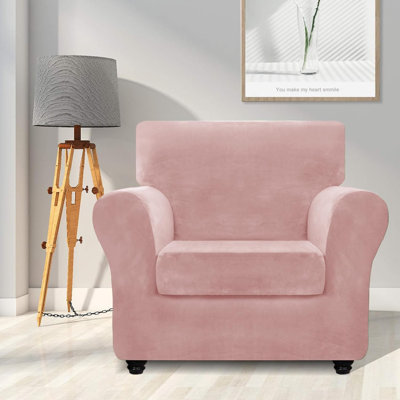 Housse de luxe en velours pour fauteuil avec accoudoirs extensibles 2 pièces pour le salon Housse de protection pour fauteuil épais antidérapant pour animaux de compagnie (gris argenté), 32 "à 46" (1 coussin)