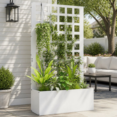 Lit de jardin surélevé en acier galvanisé avec treillis et trous de drainage pour plantes grimpantes d'extérieur