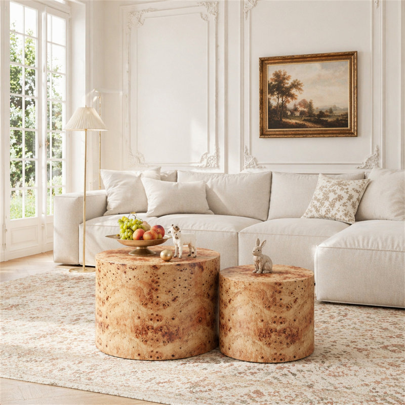 Ensemble de 2 tables basses gigognes, H 15 po x l 19 po x P 19 po, Bois naturel