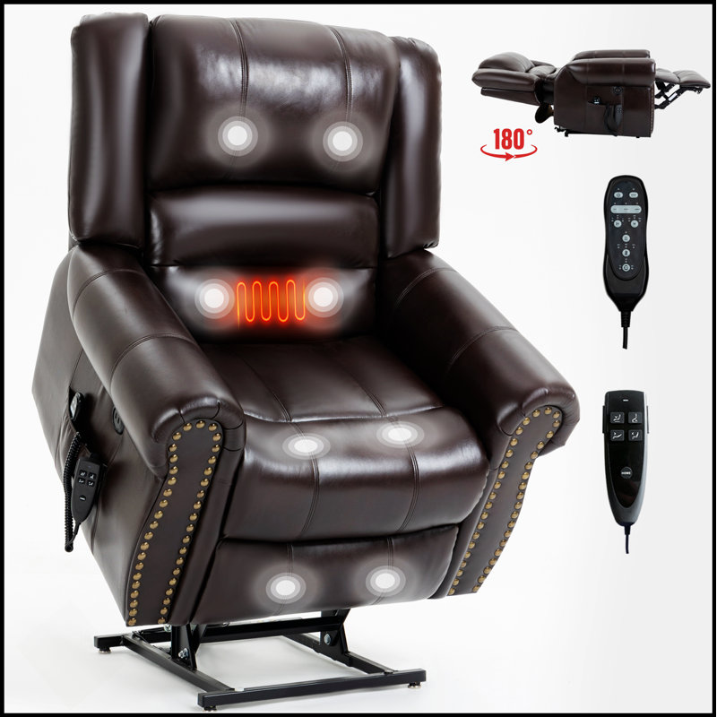 Power Lift Recliner Chair With Heat Massage, Dual Motor, Infinite Position, Up To 350 LBS, Faux Leather Upholstery