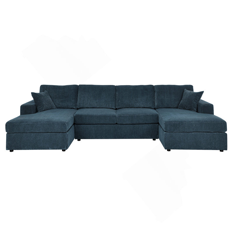 3 - Piece Double-Chaise Sectional, Blue Corduroy
