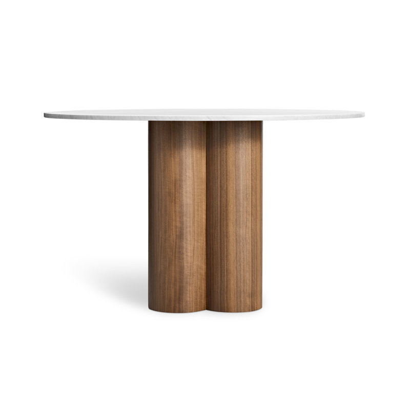 4 Quarter Round Marble Dining Table, 48" W x 48" L, Walnut