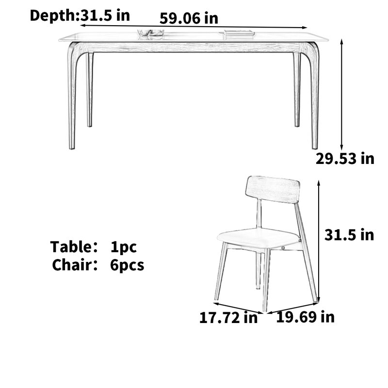 Rectangular rock slab simple modern dining table, 29.53"H x 59.06"L x 31.5"W