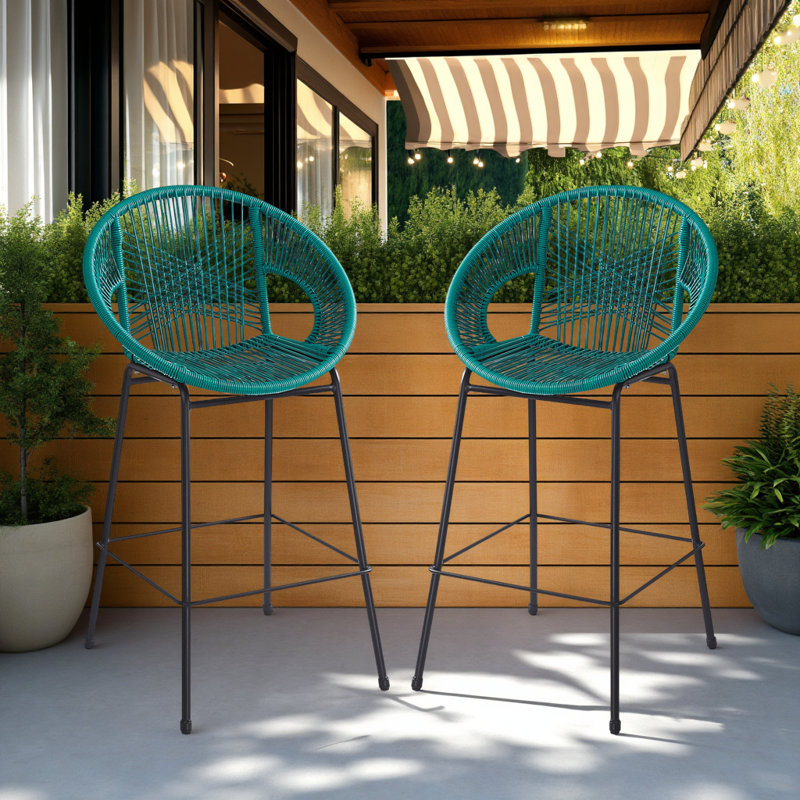 Ensemble de 2 tabourets de bar en osier Durable PE, Sarcelle