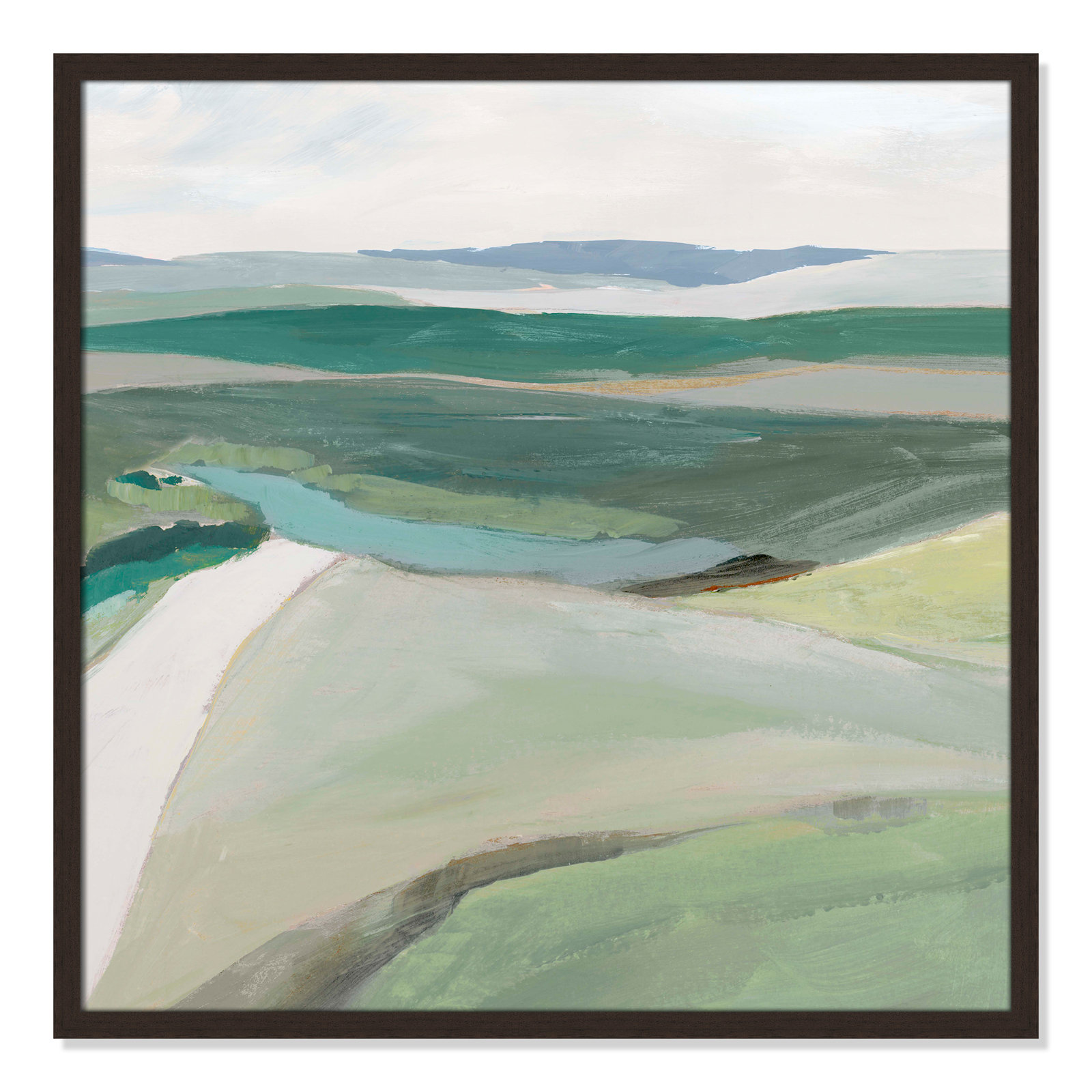 Wolfdale "Fields of Green II" Print by Ian C, 27.5" H x 27.5" W x 1.25" D, Walnut Framed