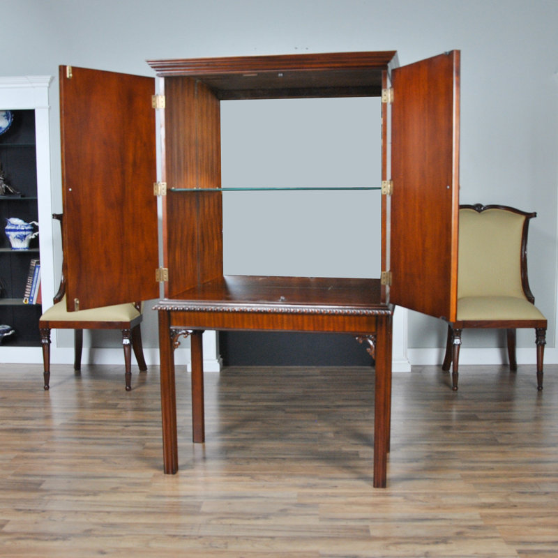 Elevated Niagara Solid Mahogany Bar Cabinet with Hand Carved Details