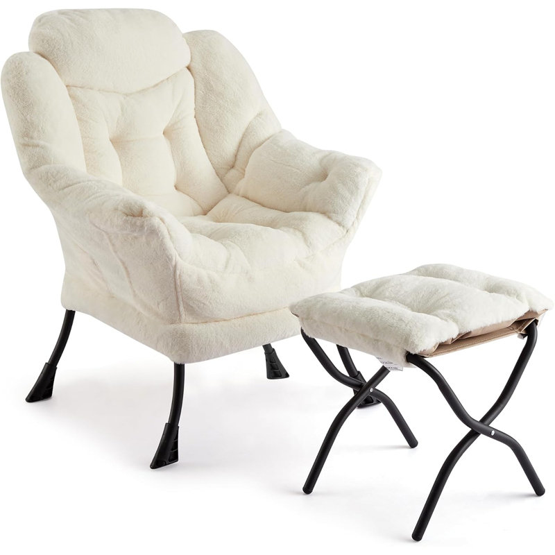 Lazy Chair With Ottoman, Modern Lounge Accent Chair, Leisure Sofa Armchair With Footrest, Beige