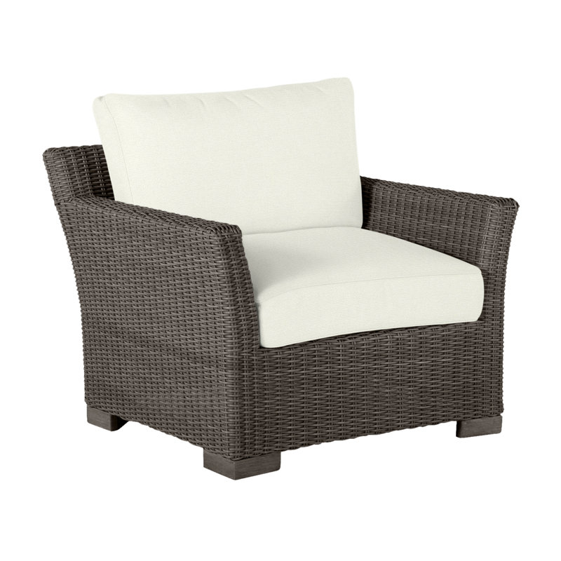 Club Patio Chair with Cushions, Welt, Black Walnut, Natural White