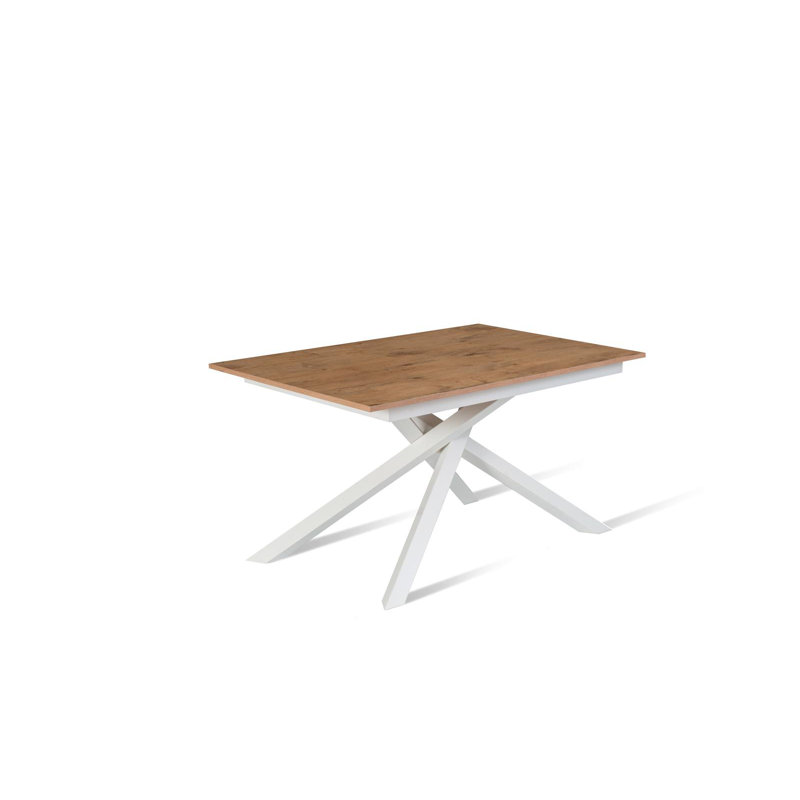 Daequon Extendable Oak Metal Base Dining Table, Oak Wood, White
