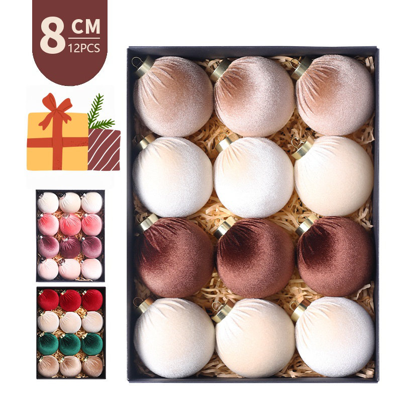 Ensemble de 12 ornements de Noël 3,15 pouces, boules incassables pour décoration de sapin de Noël, Crème / brun / blanc