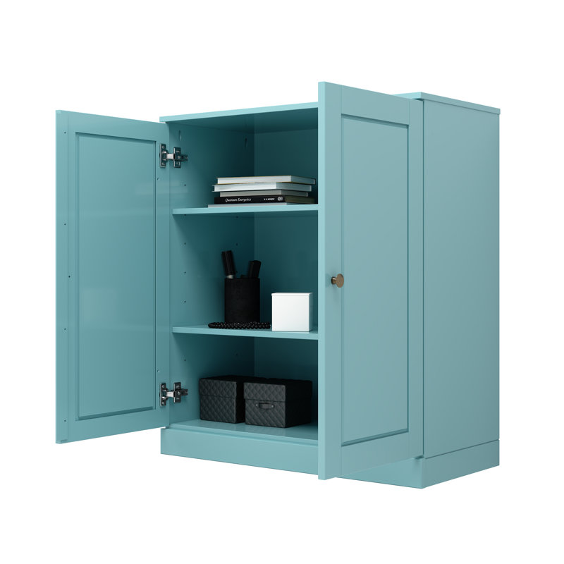 Meuble télé 100% bois massif, console de téléviseur de 32 po de largeur avec portes à panneau surélevé et rangement