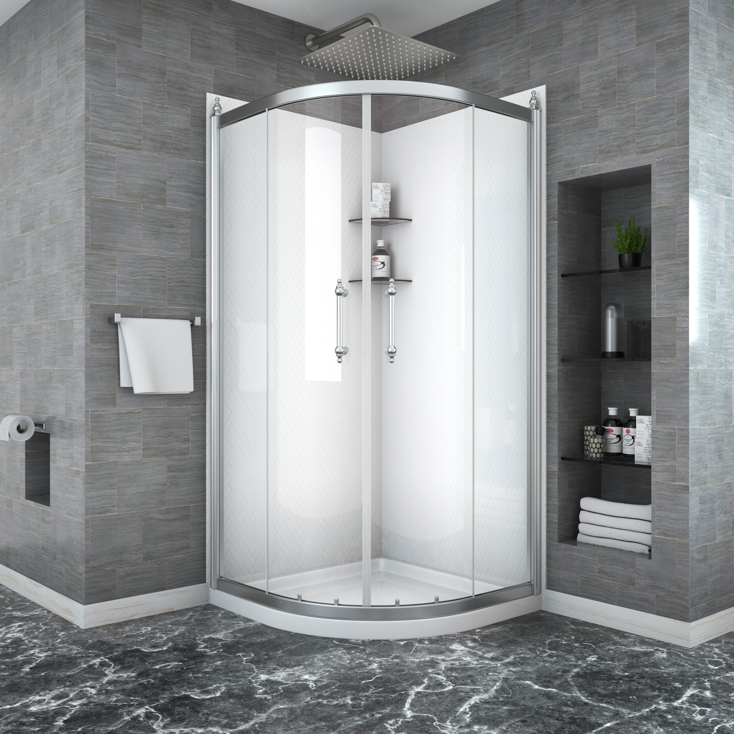 Mocoloo Cabine de douche ronde à demi-cadre l 36 po x P 36 po x H 72 po ...