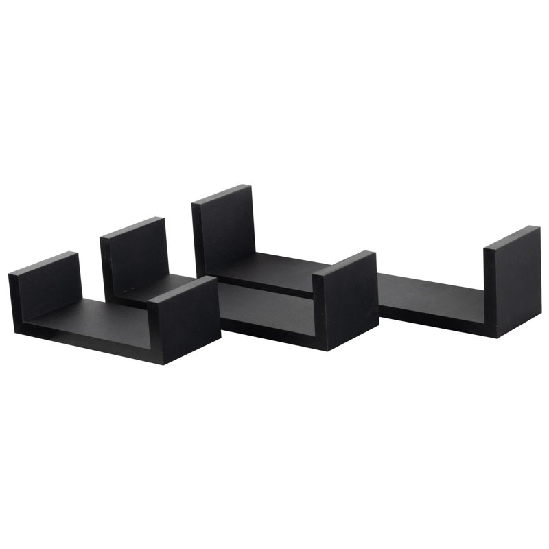 Harbour Housewares - Modern U Shaped Floating Wall Shelves - 42cm, Black