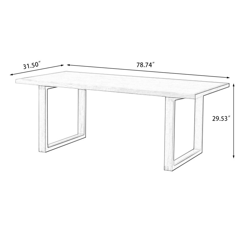 Table de salle à manger rectangulaire en bois massif brun, H 29,53 po x L 78,74 po x l 31,5 po