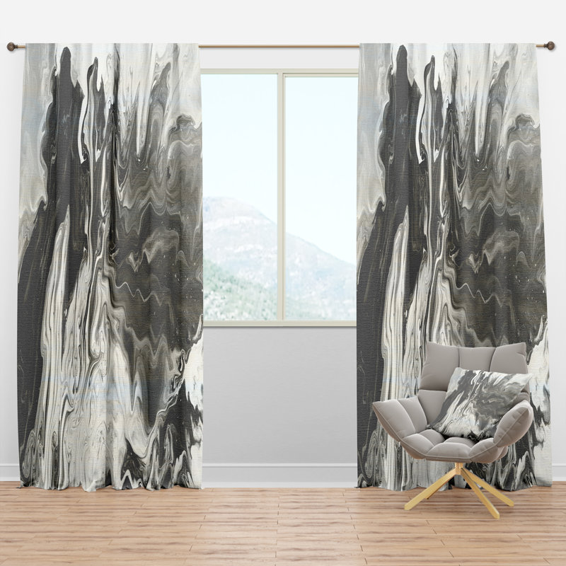 Hand Painted Marble Acrylic III - Modern Velvet Curtain - 1 panel, Light Black, 52" W x 95" L