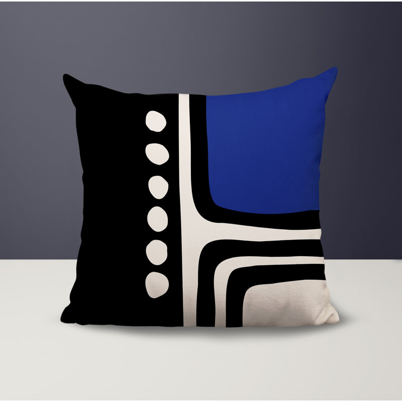 Oreiller carré réversible intérieur / extérieur Tobe Minimalist, H 15 po x l 15 po, Bleu marine / noir / blanc cassé