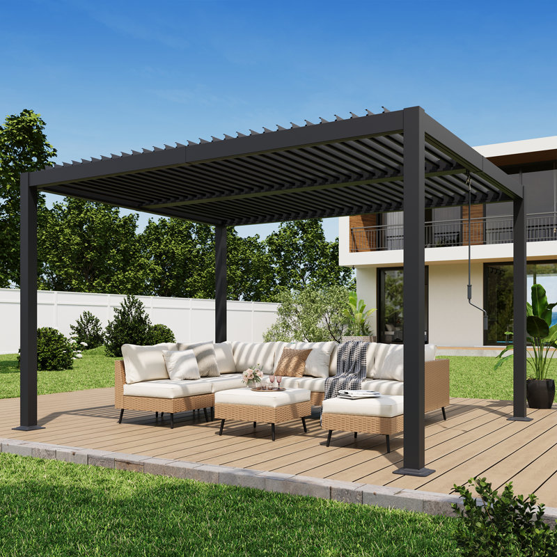 Pergola en aluminium avec toit à persiennes réglable l 10 pi x P 12 pi, Pergola seulement, 10 pi. L 12 pi. D, BLACK