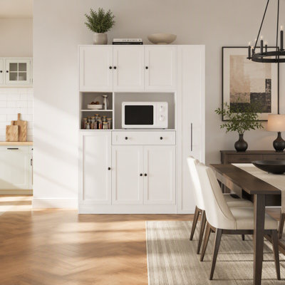 Buffet de 134 cm avec vaisselier et armoire latérale coulissante à roulettes pour cuisine