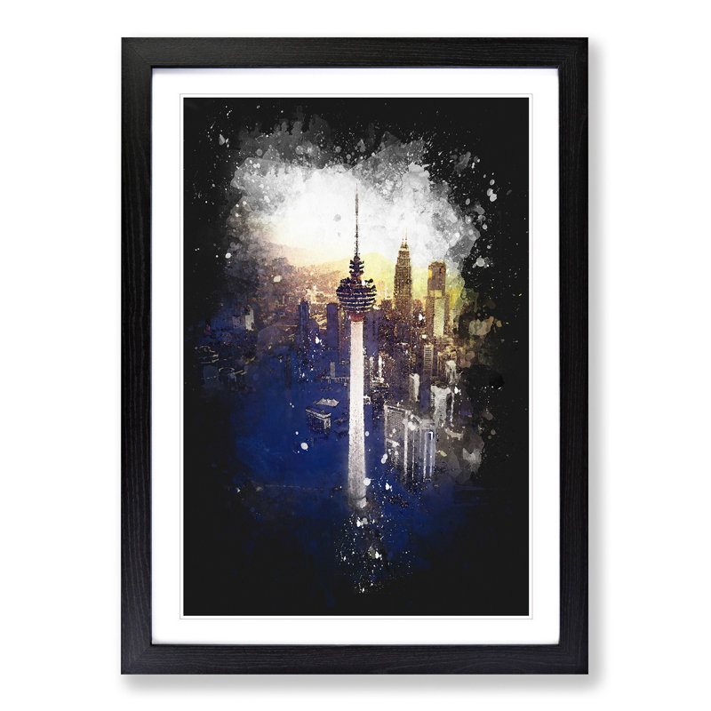 Menara Tower In Kuala Lumpur Paint Splash - Picture Frame Graphic Art, Black Framed, 63cm H x 45cm W x 2cm D