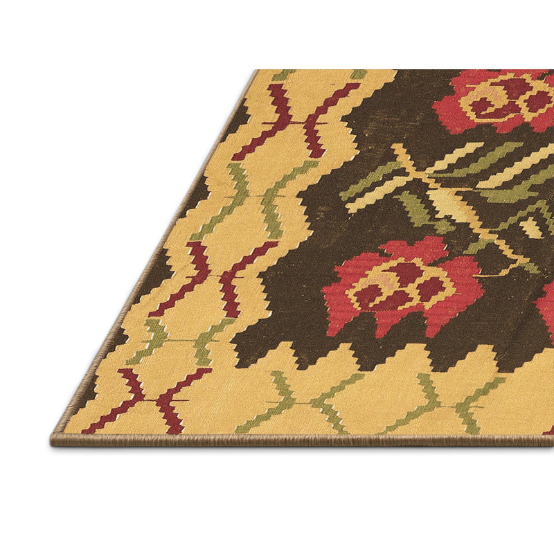Tapis oriental en laine / polyester tissé à la machine en noir / rouge, Rectangle 8 pi x 10 pi