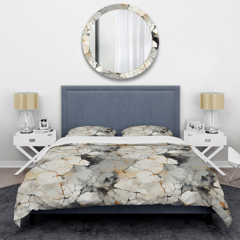 Literie gris industriel chic en marbre Escape II, Housse de couette simple + 1 taie décorative stan