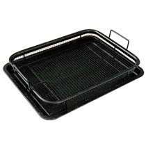nuovva Air Fryer Basket for Oven, Air Fryer Tray, Crisper Tray Non-Stick, Oven Baking Tray with Elevated Mesh, 2 Piece Set Extra Lar