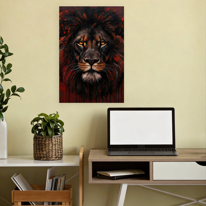 Reproduction d'art mural Wildfire Lion, 18" H x 12" W