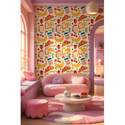Papier peint blanc avec motif de déjeuner