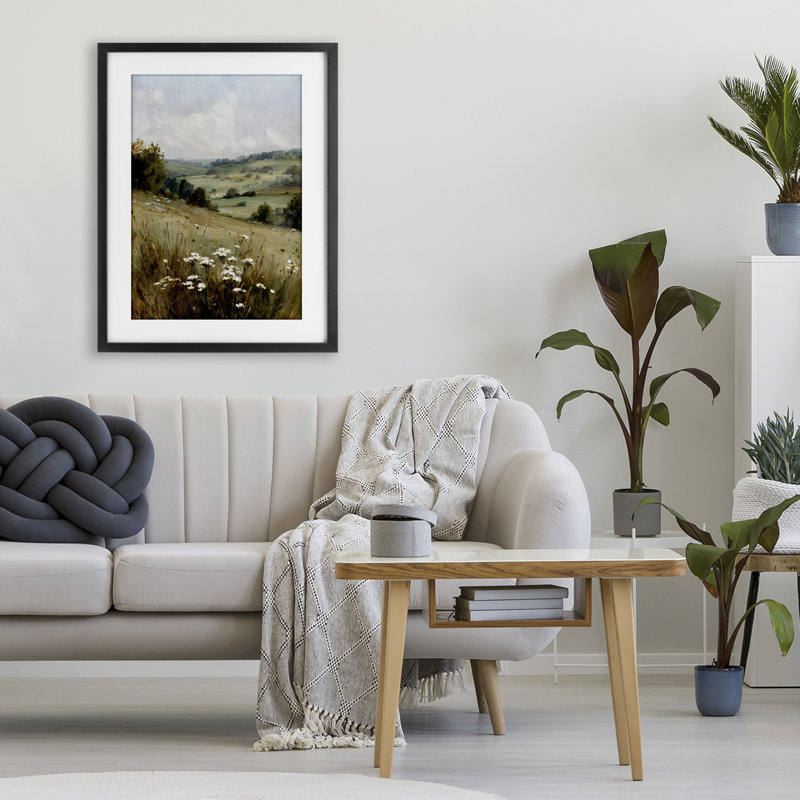 Colline de fleurs blanches, reproduction encadrée sous verre, design par Petal Prints Design, 23 x 17