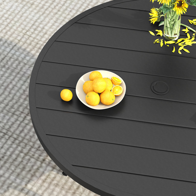 6-Person Patio dining set with Round Dining Table and 6 Stackable Armrest Chairs, Gray/Black