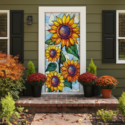 Stained Glass Sunflower Stalk Door Cover