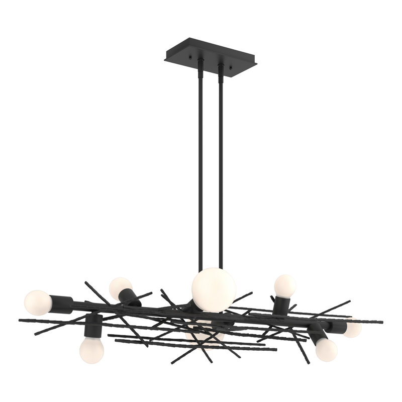 Luminaire suspendu linéaire à 8 lumières pour îlot de cuisine Brindille, Noir