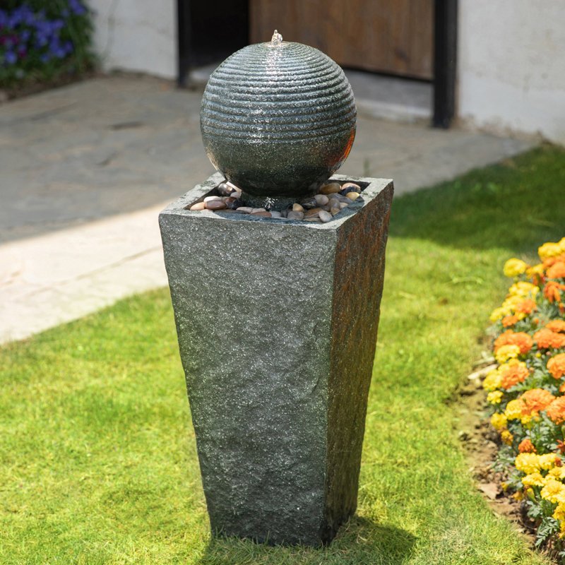 Harriman Weather Resistant Column Fountain with Lights, Gray