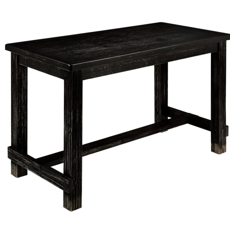 Table de comptoir noire antique - Design rustique, cadre en bois massif noir classique