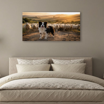 Canvas Wall Art Border collie herd Wall Decor for Living Room Bathroom Bedroom Office 20"H x 40"W Art Paintings, Ready to Hang