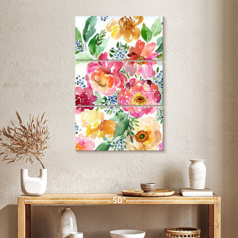 Harnek - pivoines jaunes et roses, H 38 po x l 24 po