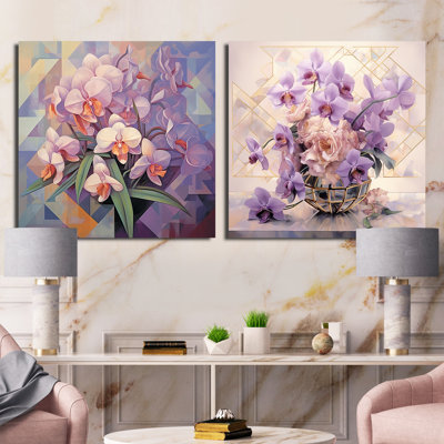 Elegant Geometry Purple Bouquet - Assorted Bouquets Square Collage Set Of 2