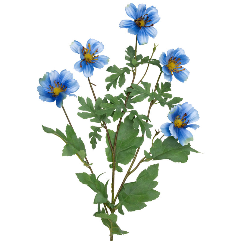 Artificial Floral Cosmos Sprays- 33" - Set Of 6, Baby Blue/Royal/Green/Brown