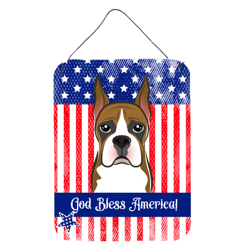 Décoration murale «God Bless», drapeau américain avec retriever, Boxer