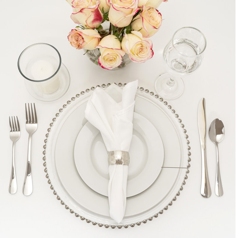 Elegant Silver Beaded Rim Glass Charger Plates, Set of 8