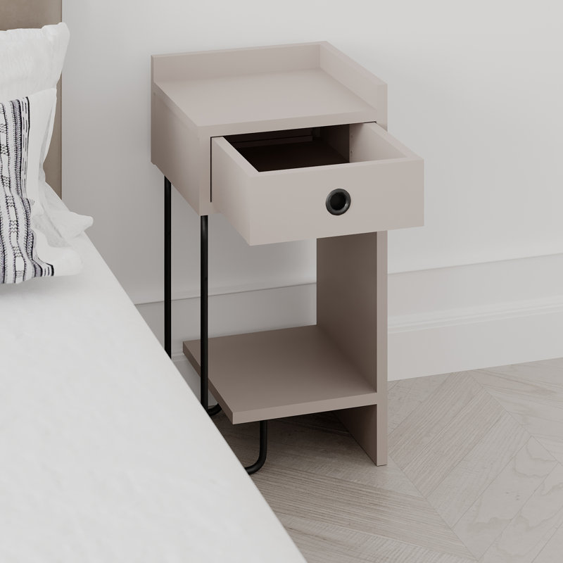 Jan Versatile Modern Bedside Table with Drawer and Open Shelf, Right Orientation, Light Mocha