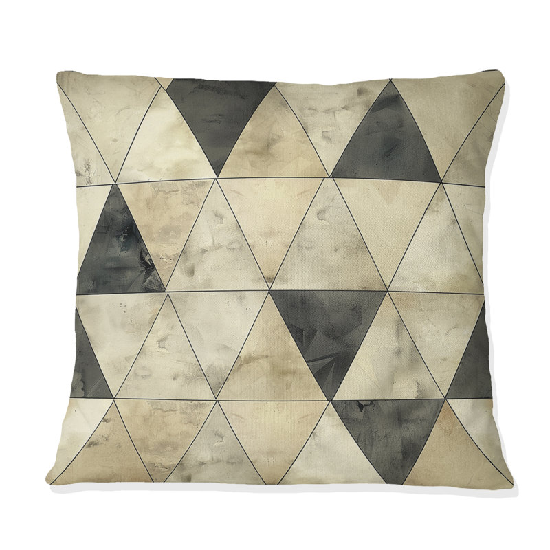 Coussin décoratif brun à imprimé triangles IV - Mid-Century, H 16 po x l 16 po