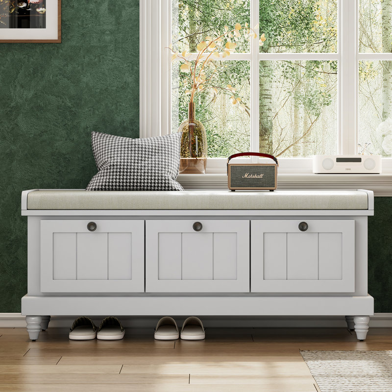 Banc de rangement pour chaussures de 44 po de large avec banc d'entrée et coussin, Gris