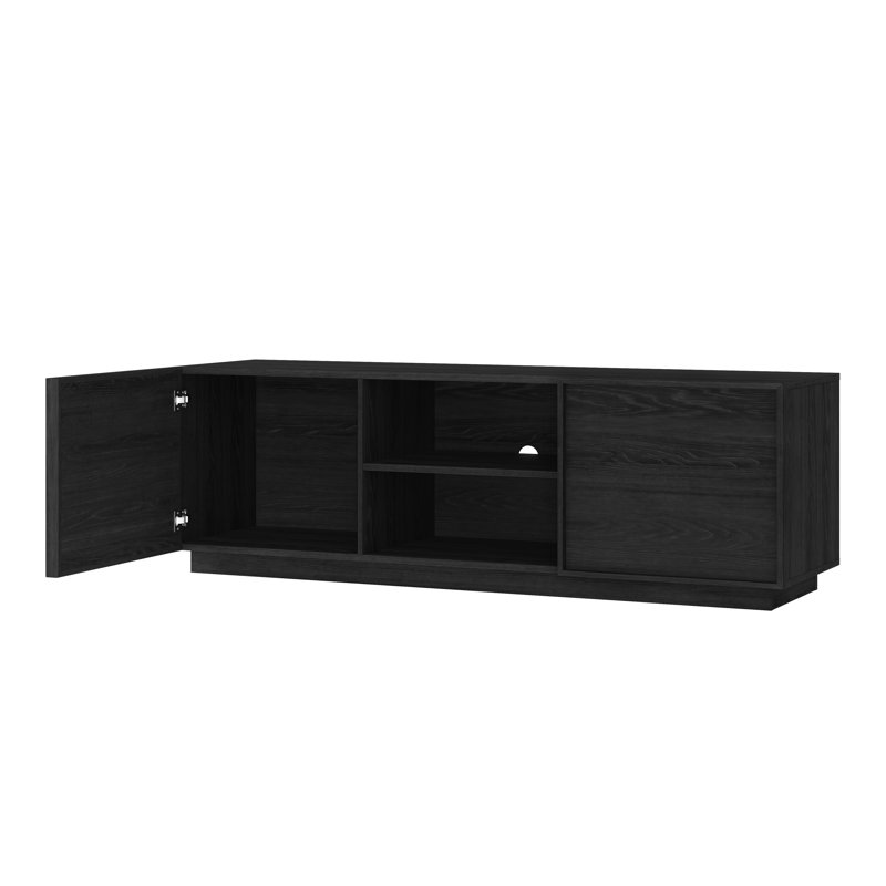 Meuble télé moderne en bois de 137 cm de large avec rangement, centre multimédia pour téléviseurs jusqu'à 152 cm de hauteur.