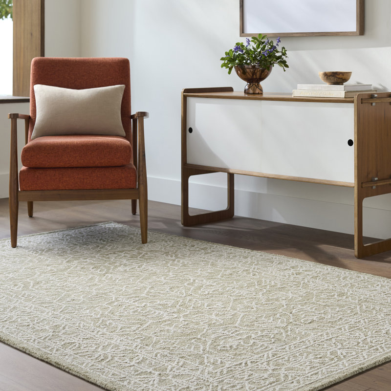 Moroccan Wool Hand Tufted Area Rug, Sage/Ivory/Olive, Rectangle 152 x 229 cm