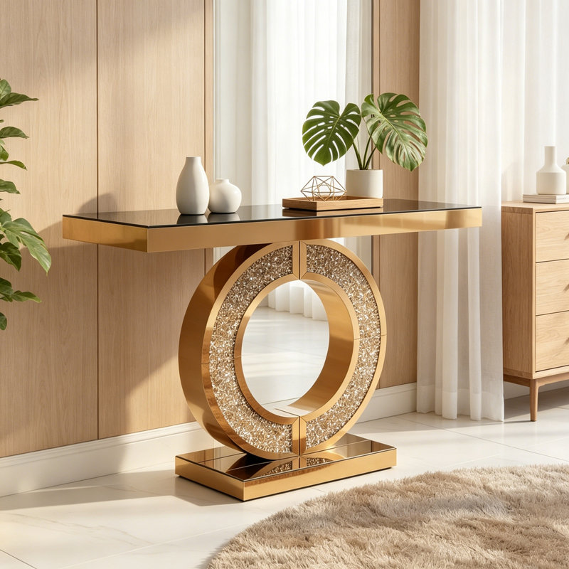Console à miroir en O avec base robuste, Brown