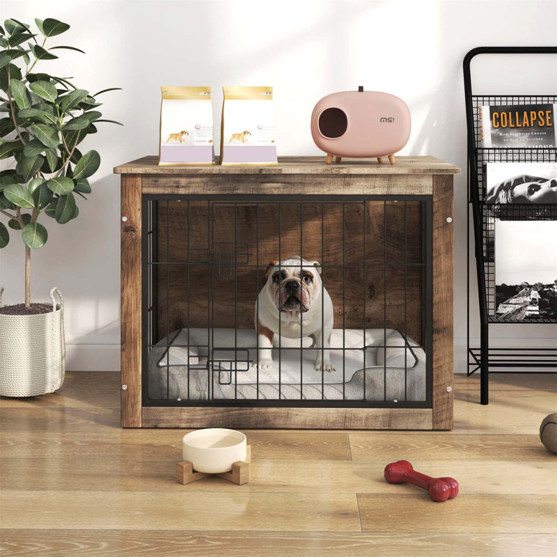 Caisse pour chien moyenne en bois avec portes doubles, H 25,2 po x l 32,68 po x P 22,05 po