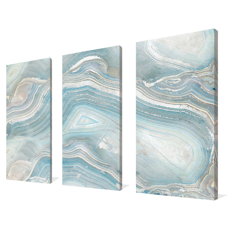 «Agate in Blue I», ensemble de 3 reproductions d'art sur toile tendue, H 32 po x l 48 po x P 0,75 po