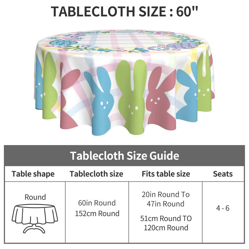 Nappe de Pâques 60 po avec œufs, lapins et buffles écossais
